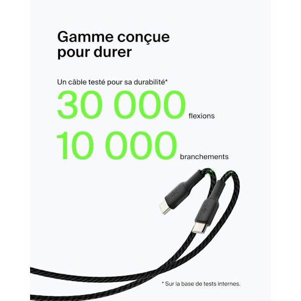 Flätad kabel - BELKIN - USB-C till USB-A - 1 m - Svart