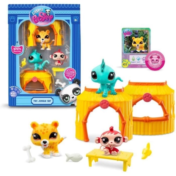 BANDAI - Littlest Pet Shop - Tiki Jungle Pack - 3 djur och tillbehör - BF00515