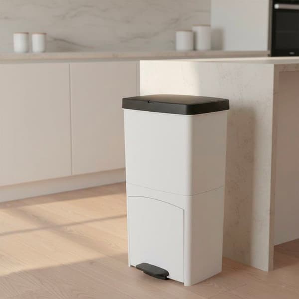 70L Köksåtervinningsbehållare - PICEA - Dubbelt vertikalt fack - Vit - KITCHEN MOVE