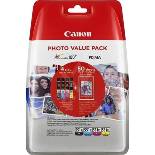 CANON CLI-551XL Photo Ink Cartridge Pack - Svart, Cyan, Magenta och Gul