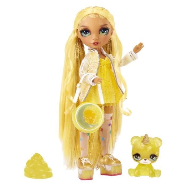 Rainbow High Fashion Doll med Slime Kit och Pet - Sunny (Gul) - 28cm Glitter Doll med Slime Kit och Pet