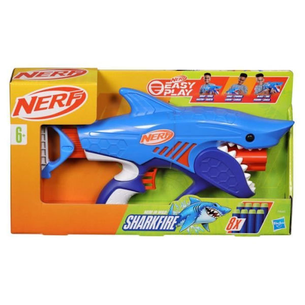 Nerf Junior Wild Sharkfire blaster, lätt att använda, 8 Nerf Elite pilar, från 6 år