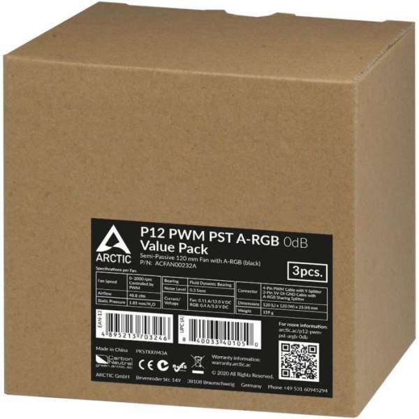 PC-fläkt - ARCTIC - P12 PWM PST ARGB Svart (PACK 3) (ACFAN00232A)