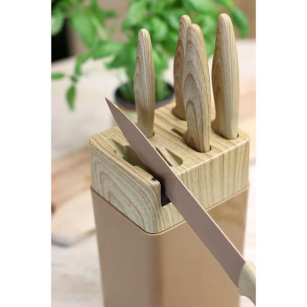 6-delat knivblock - MENASTYL - 5041064 - Keramiskt blad - Polypropylen - Hasselnöt