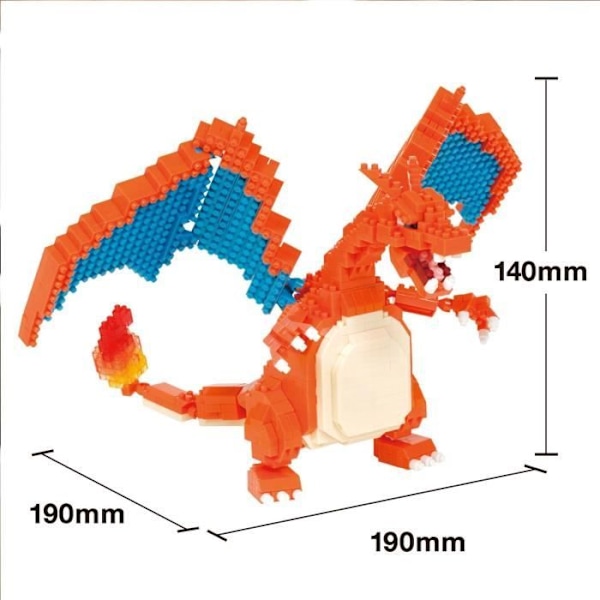 Pokémon Charizard Figur - BANDAI - Nanoblock - Brick Figur 860 stycken - Byggsats - NBPM80