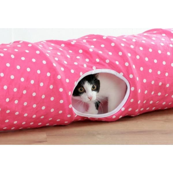 Katttunnel - KERBL - Puntino - Rosa/vit - L. 100 cm × Ø 25 cm