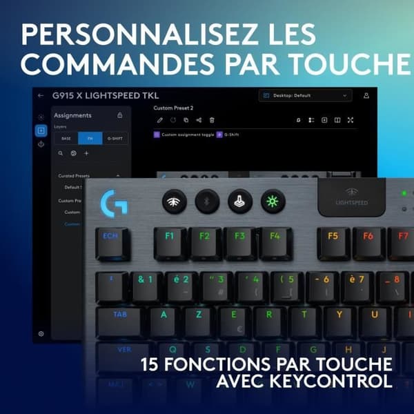 Speltangentbord - trådlöst - Logitech G - G915 TKL X - Touch switch - AZERTY - Svart