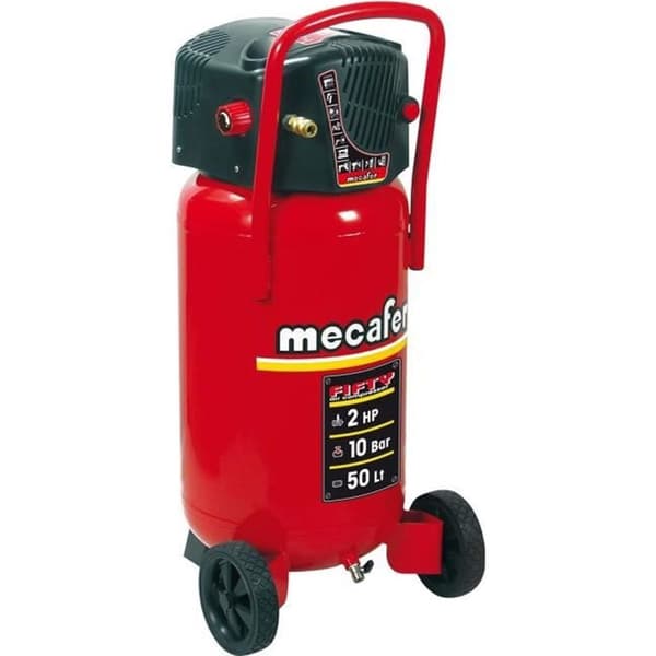 MECAFER FIFTY Vertikal oljefri luftkompressor 50 L 1500 W, 10 bar, 2 HP Röd