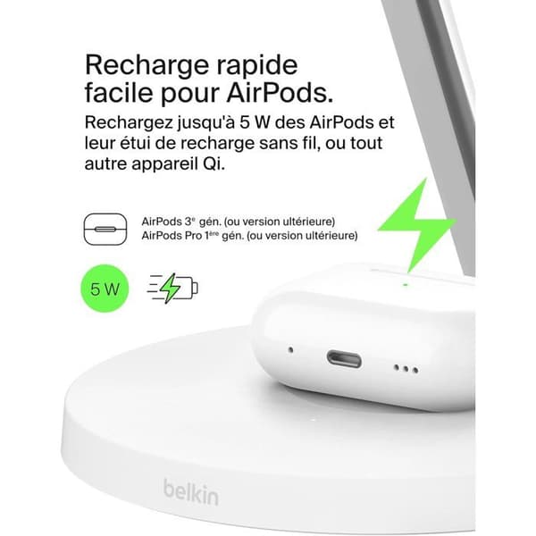 Laddstation - BELKIN - Qi1 - 3-i-1 - 15 W - Vit