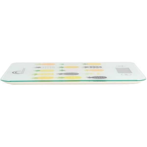 LITTLE BALANCE 8341 Smal elektronisk köksvåg - 5 kg / 1 g - Topp i härdat glas - Extra platt - BD Ananas