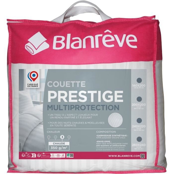 Täcke 240x260 cm BLANREVE PRESTIGE Multiprotection - 100% polyester - 2 personer - Randig satäng