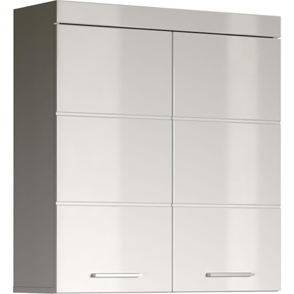 AMANDA högt badrumsskåp - 2 dörrar - Blank vit - L73 x D23 x H77 cm -