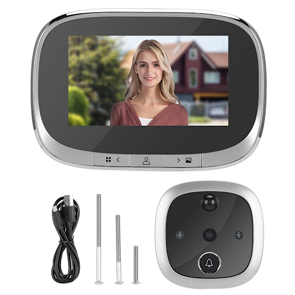 4,3 tommer 720P HD Smart Dørklokke Nattesyn Videokamera PIR Dørkikkert Hjemmesikkerhed Sølv
