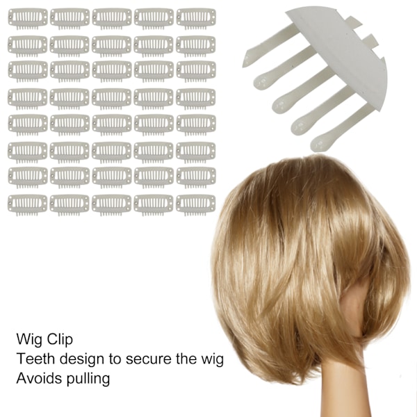 40 st Wig Clip Set Rostfritt Stål DIY 9 Tänder Snap Kam Hår Extensions Clips Tillbehör 1,3 tum Beige