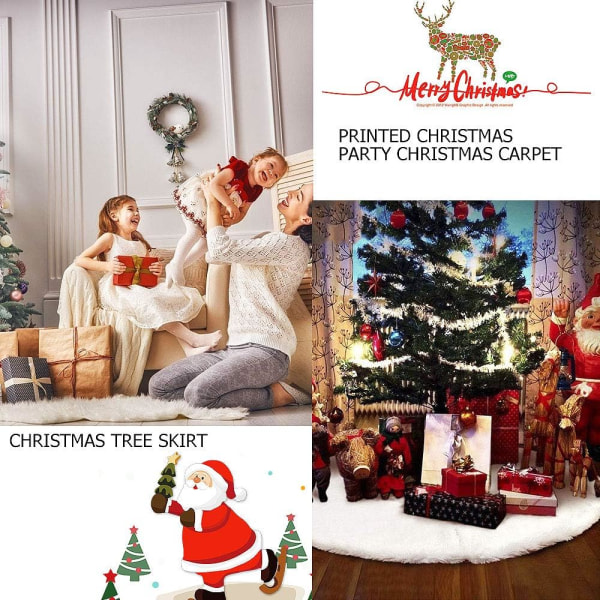 Julgranskjol i plysch, julgransmatta, julgran bas golvmatta, vita plyschtyger trädmatta, för god jul heminredning julgransdekoration (vit 2)