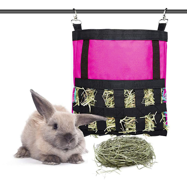 Höslåda för marsvin, kanin, smådjur, hängande foderpåse, liten djurmatningsanordning, tillbehör för chinchillor, hamstrar, hö Pink Pink