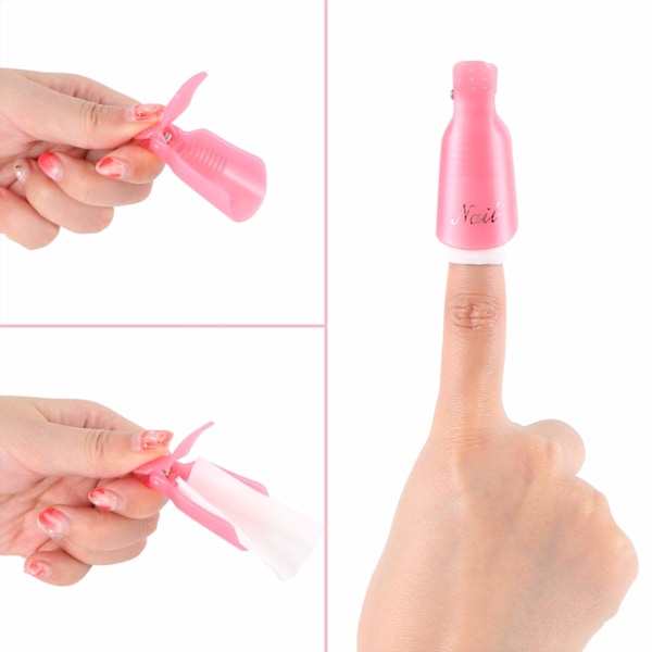 Professionelle Plastik Acryl Neglelakfjerner Klips UV Gel Wrap Rengørings Soak Off Cap Clip (Pink)