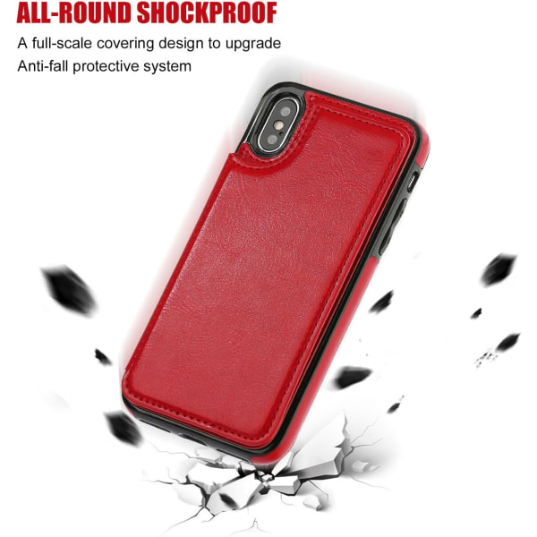 IPhone Xs IPhone X -kotelo korttitelineellä, Premium PU iPhone Xs/X 5.8" Red