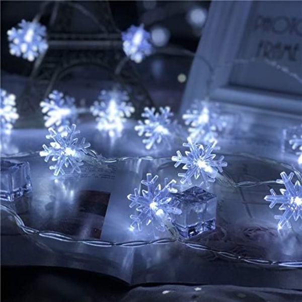 Julelys, 20 Ft 40 Led Snowflake String Lights Batteri