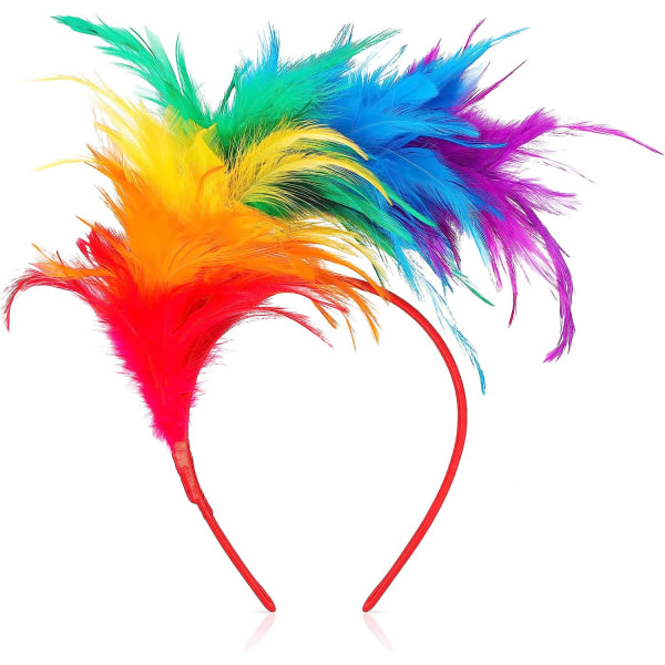 Viehättävä värikäs höyhenpääpanta Carnival-päähineet Rainbow