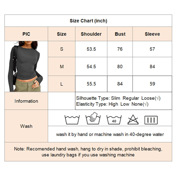 Kvinners Rundhals T-skjorte Casual Lang Erme Slim Fit Ensfarget Stretch Basic Topp Mørk Grå M