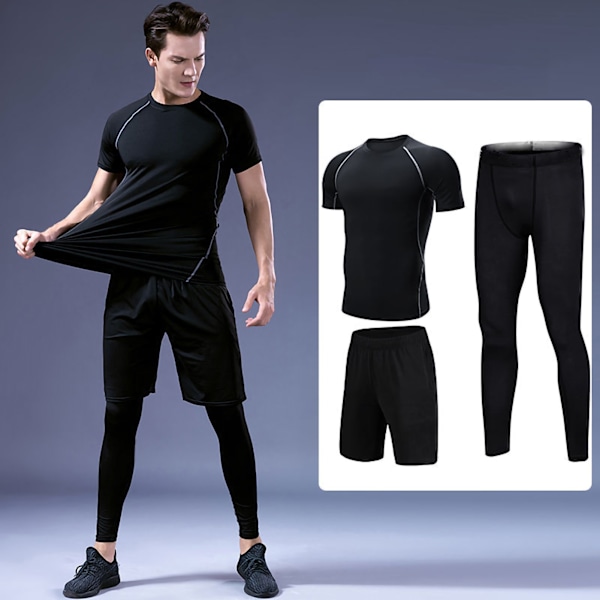 3-delat Set Herr Fitnesskläder Topp Shorts Byxor Sportdräkt Löpning Träning Snabbtorkande Kläder Elite Style 3-delat Set 4XL