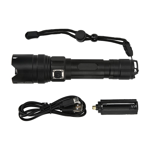 P50 LED Zoombar Lommelykt USB Oppladbar Lommelykt 5 Lysmoduser for Utendørs Camping