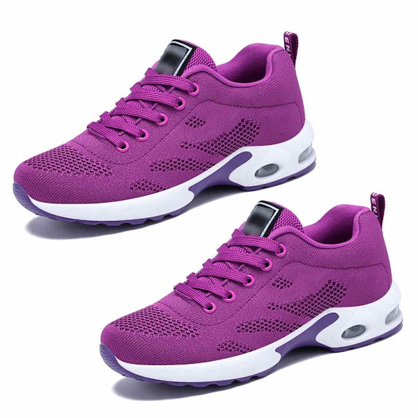 Wide Women's Sneakers, Air Cushion Running Shoes, Walking Tennis Shoes for Women Soft Sole, Breathable Sports Shoes Purple 39