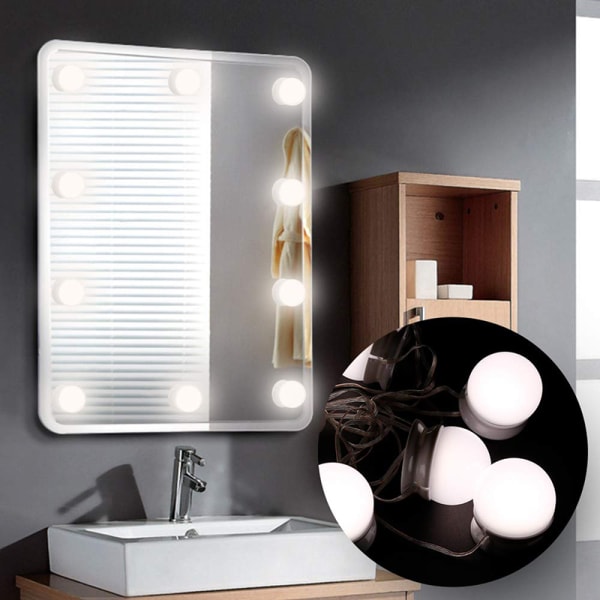 LED-speillys, speillys i 10 deler, LED-speillys i Hollywood-stil, med 3 lysmoduser og 10 dimbare lysstyrkenivåer for kosmetikk