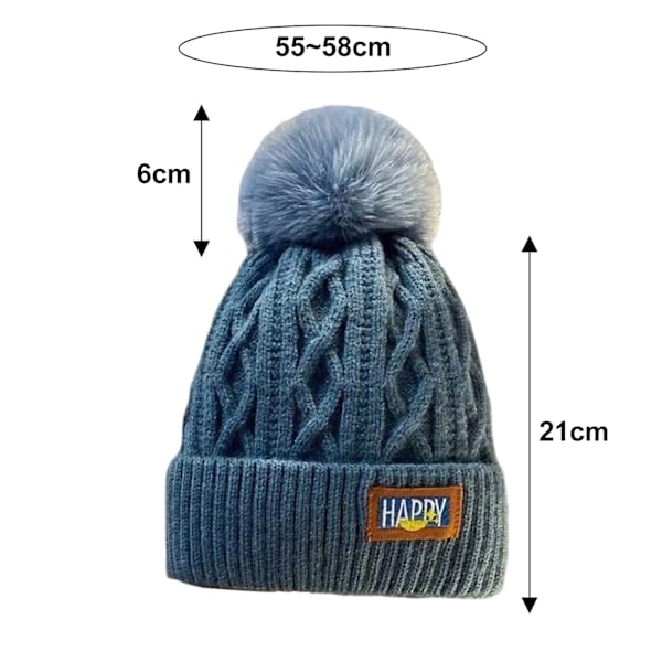 Dam Beanie med Pompom och Fleecefodrad Stickad Chunky Skidmössa Chunky Baggy Hatt blue