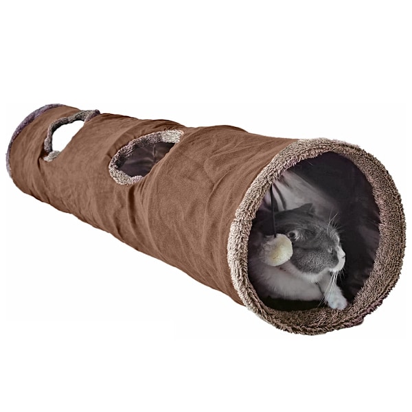 Tunnel til Indendørs Katte, 51×12 tommer Foldbar Stor Katte Tunnel,  Suede Dyre Tunneler med To Kighuller og en Boblebold