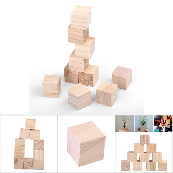 10Pcs Natural Square Wooden Blocks Cubes for DIY Crafts Handmade Woodcrafts Toy Home Decor 25mm