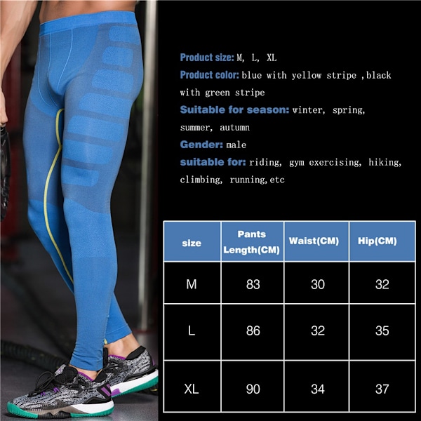 Mænds Åndbare Fitness Tights Maskuline Leggings Løbebukser Sportbukser (Blå XL)