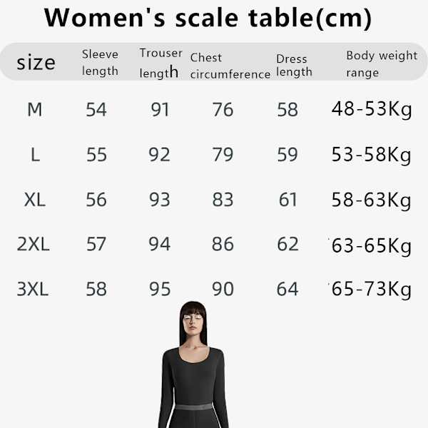 Termisk undertøy for kvinner med fleecefôr, baselag, pysjamassett for kaldt vær - svart
