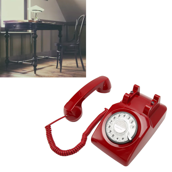 Retro Roterende Telefon Gammeldags Vintage Fastnet Telefon med Mekanisk Klokkespillet Højttaler til Husholdning Kontor Hotel Rød