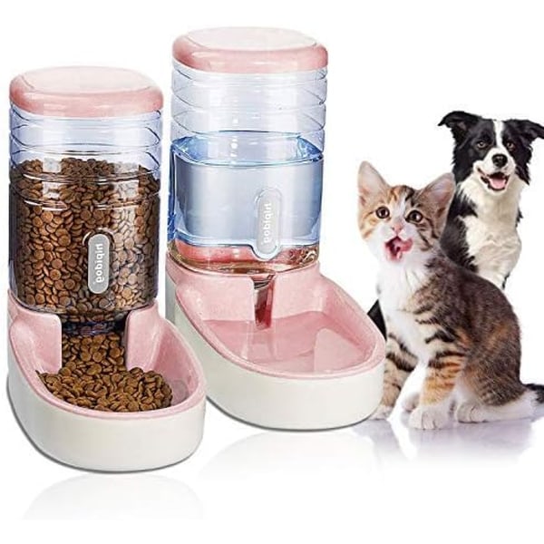 Automatischer Wasser- und Futterspender für Haustiere, Katzen, Hunde, 3,8 l, mit 1 Wasserspender und 1 automatischer Futterstation pink pink