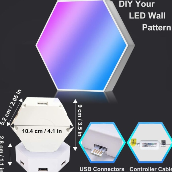 RGB Speldekoration Applikation LED-panel och fjärrkontroll LED-vägglampa Spelljussynkronisering Musik LED-ljus Sexkantigt