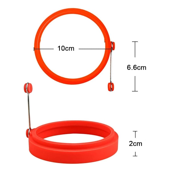 6 kpl Munanrengas, Paistinpannun Munanmuotti Munanrenkaat Silikoninen Lettumuotit Pyöreä Omelettimuotit Munien Keittämiseen (Punainen)