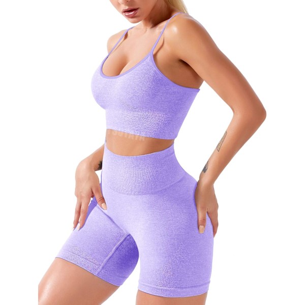 Women's Seamless Workout Set 2 Piece Yoga Outfits Active Shorts Sexy Sports Bra