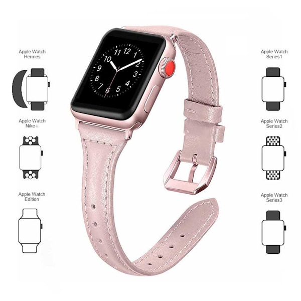 Kompatibel med IWatch Rem 38mm-40mm /42mm-44mm, Flere Farger Slank Lærutskiftingsreim for IWatch Serie 5/4/3/2/1 (Rosa 38/40 mm)