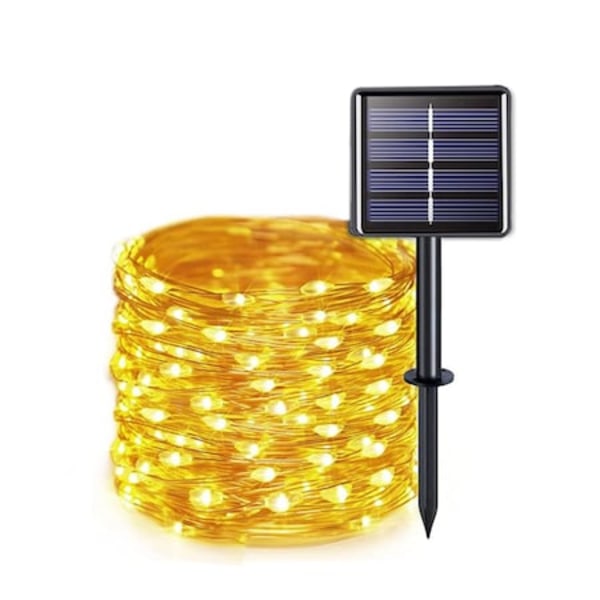 Garland med solcellepanel, 300 lysdioder, IP44, varmt lys, kobber, 32 m