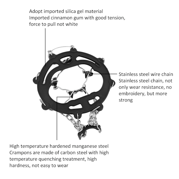2 kpl jääpitolaitteet liukueste kengän nastakumi lumipihdit 8 piikillä vaellukseen kävelyyn vuorikiipeilyyn musta