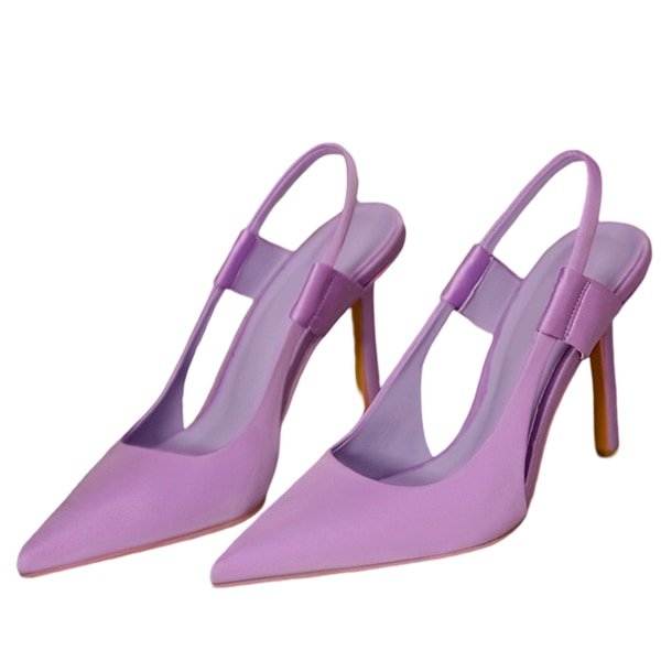 Elegant Wrap Around Sandals with Narrow Heel Women Slingback Heels Pumps Closed Pointed Toe Slip-on Kitten Heels Sandals Purple 37