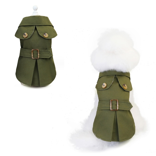 Hundtrenchcoat för Små Hundar Flickor Pojkar Vindtät Westernjacka Bältad Ytterkläder Höst Vinter Hundkläder för Valp (Grön)