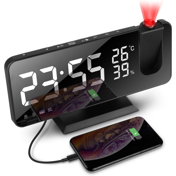 Projektionsväckarklocka, Digital LED-väckarklocka med 180°