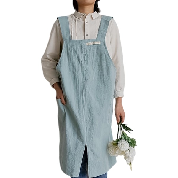 Forkle for menn og kvinner i bomull, kryssryggforkle med lommer, arbeidsklær for blomsterbutikk og kaffebar