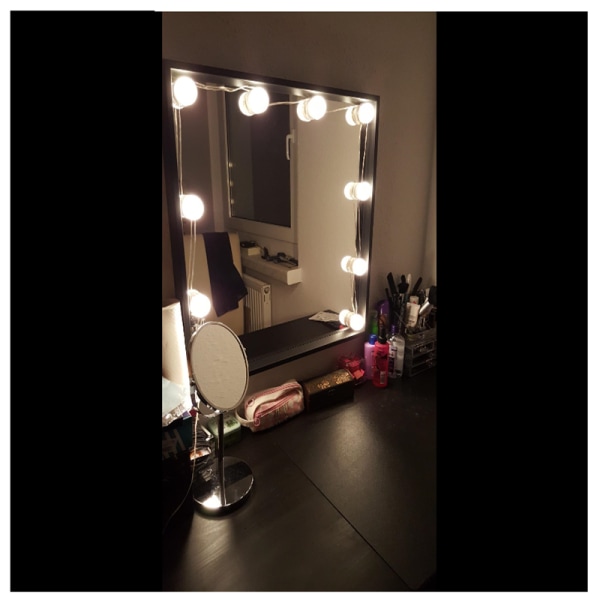 LED-speillys, speillys i 10 deler, LED-speillys i Hollywood-stil, med 3 lysmoduser og 10 dimbare lysstyrkenivåer for kosmetikk