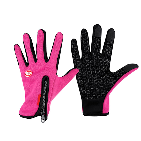 Outdoor Sport Cycling Gloves Full Finger Heavy Fleece Touch Screen Windproof (Rose Red M)