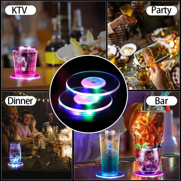 6 STK krystalltynne LED-underlag for drinker, 3,9'' sklisikre
