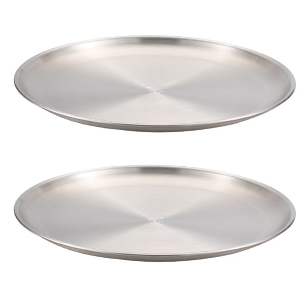 Stainless Steel Plates 2 Set Round Dinner Dishes Metal Plates